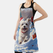 Tablier Chien maltais courant dans la neige avec Casquette (Insitu)