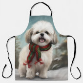 Tablier Chien Malti Tzu à Noël de neige (Recto)