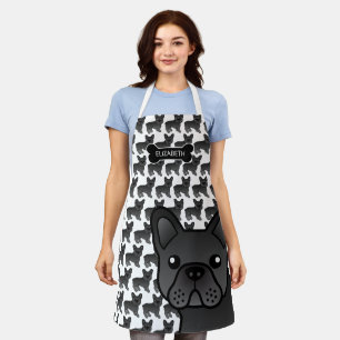 Tablier Chien noir français Bulldog mignon Dessin et nom