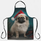Tablier Chien pekingese pendant Noël de neige (Recto)