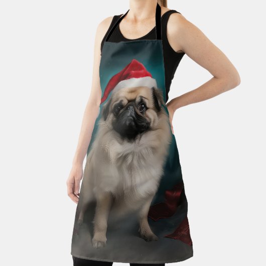 Tablier Chien pekingese pendant Noël de neige (Insitu)