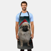 Tablier Chien pekingese pendant Noël de neige (Porté)