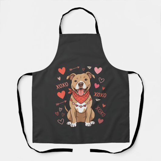 Tablier Chien Pitbull de la Saint-Valentin XOXO Design d'a (Recto)