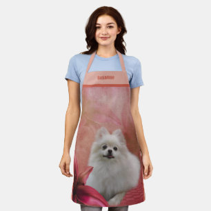 Tablier Chien Poméranien blanc mignon Personnalisé