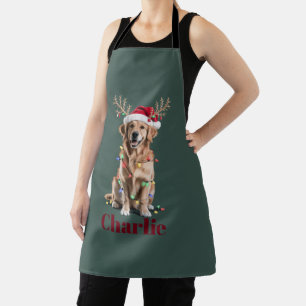 Tablier Chien Retriever Doré Noël Nom Personnalisé