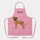 Tablier Chien Rhodesian Ridgeback Sur Coeurs Rose Avec Nom (Recto)