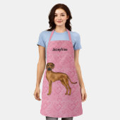 Tablier Chien Rhodesian Ridgeback Sur Coeurs Rose Avec Nom (Porté)