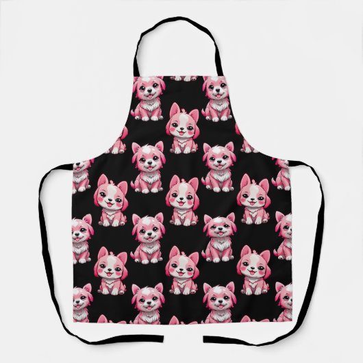 Tablier Chien rose Motif design - Noir (Recto)