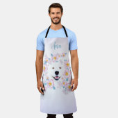 Tablier Chien Samoyed et fleurs roses, nom customisé (Porté)