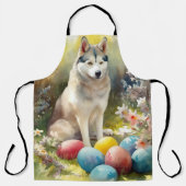 Tablier Chien sibérien Husky avec oeufs de Pâques vacances (Recto)