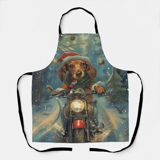 Tablier Chien teckel à moto Noël (Recto)
