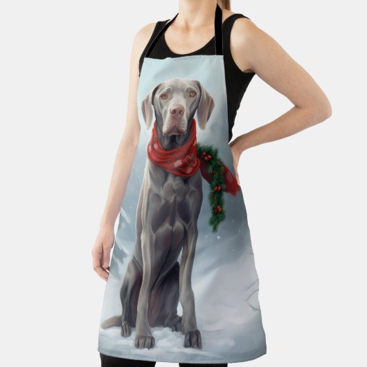 Tablier Chien Weimaraner à Noël de neige (Insitu)