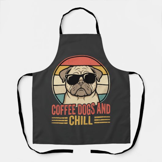 Tablier Chiens de café et Pug Rétro Chill (Recto)