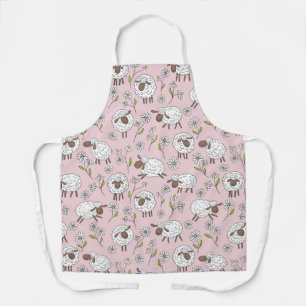 Tablier Chiens de comptage sur coton bonbon rose