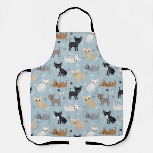 Tablier Chihuahua Bones and Paws Blue Apron (Recto)