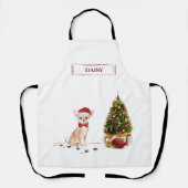 Tablier Chihuahua Funny Chien de Noël avec arbre (Recto)