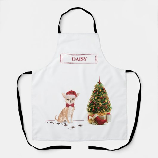 Tablier Chihuahua Funny Chien de Noël avec arbre (Recto)