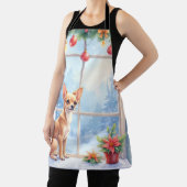 Tablier Chihuahua Snowy Windowsill Holiday Christmas Art (Insitu)