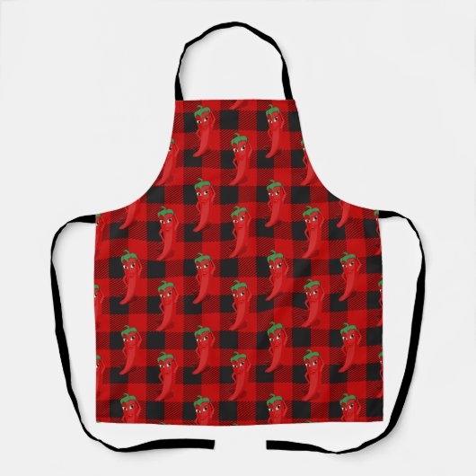 Tablier Chili Pepper Buffalo Plaid Motif noir et rouge (Recto)