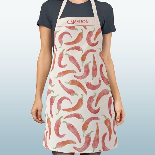 Tablier Chili Pepper Red Cream Watercolor Personalized