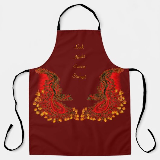 Tablier Chine Dragon rouge et or design (Recto)
