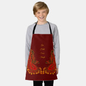 Tablier Chine Dragon rouge et or design (Porté)