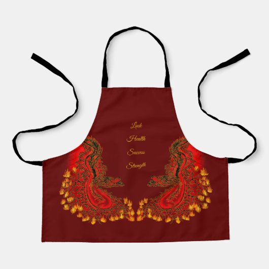 Tablier Chine Dragon rouge et or design (Recto)