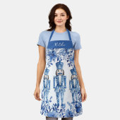 Tablier Chinoiserie Bleu Blanc Floral Casse-Noisettes Sold (Porté)