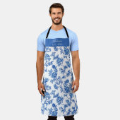 Tablier Chinoiserie bleu et blanc Nom personnalisé (Porté)
