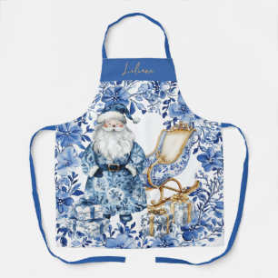 Tablier Chinoiserie Blue White Floral Noël Père Noël