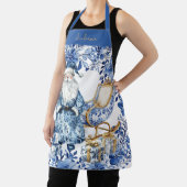 Tablier Chinoiserie Blue White Floral Noël Père Noël (Insitu)