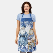 Tablier Chinoiserie Blue White Floral Noël Père Noël (Porté)