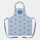 Tablier Chinoiserie Chic Blue Et Blanc Floral Monogramme (Recto)