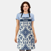 Tablier Chinoiserie Chic Navy Blue Flower Ornament Pattern (Porté)