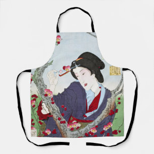 Tablier Chinoiserie Dame japonaise et fleur de cerisier ro
