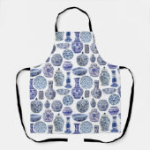 Tablier Chinoiserie Ginger Jars Hamptons Bleu et Blanc (Recto)