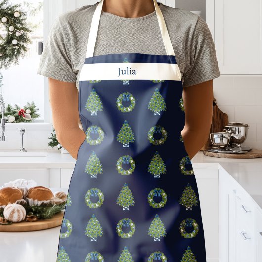 Tablier Chinoiserie Noël Bleu Marine