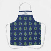 Tablier Chinoiserie Noël Bleu Marine (Recto)