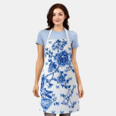 Tablier Chinoiserie papillon bleu blanc Roses  (Porté)