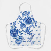 Tablier Chinoiserie papillon bleu blanc Roses  (Recto)