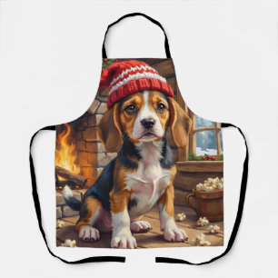 Tablier Chiot Beagle Joyeux dans un Bonnet de Tricot Cosy