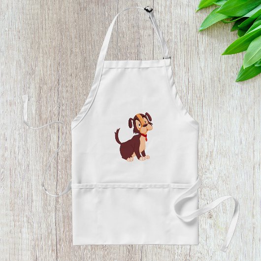 Tablier Chiot Brun Assis Chien Doux Heureux
