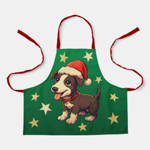Tablier Chiot de Noël mignon aux lunettes vert forêt