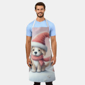 Tablier Chiot de Noël mignon avec un chapeau de Père Noël (Porté)