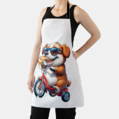 Tablier chiot faisant du vélo en mangeant de la pizza (Insitu)
