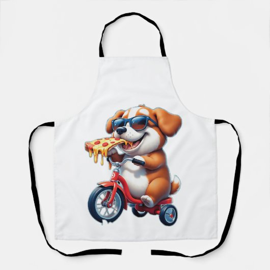 Tablier chiot faisant du vélo en mangeant de la pizza (Recto)