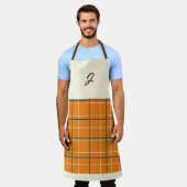 Tablier Chocolat orange Plaid Crème bleu vert (Porté)