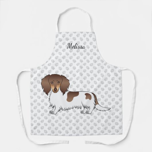 Tablier Chocolat & Tan Piebald cheveux longs Dachshund & N (Recto)