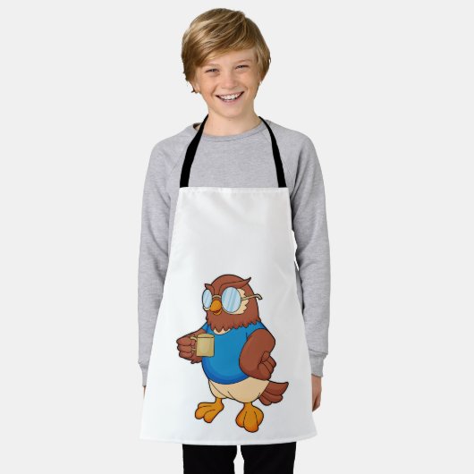 Tablier Chouette avec tasse de café (Porté)