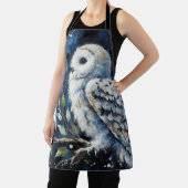Tablier Chouette blanche sur branche dans la peinture lune (Insitu)